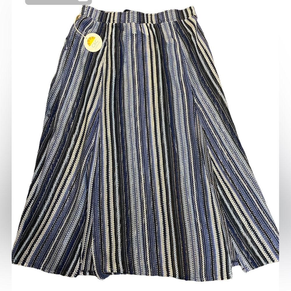 C & C California Blue Striped Open Knit Long Skirt Swim Cover Up X-Large NWT‎ - Picture 5 of 7
